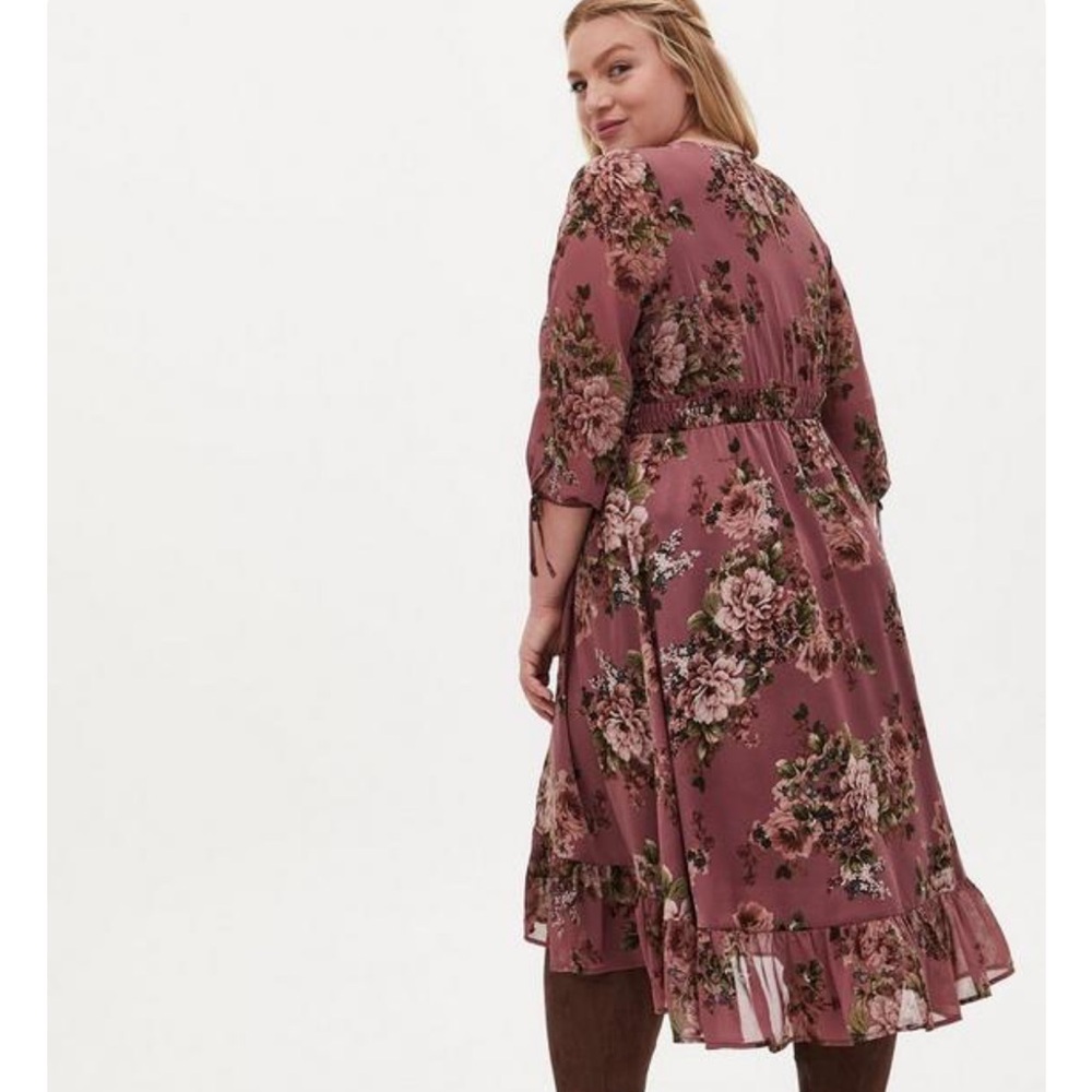 New!‎ Torrid sz 2 Floral Midi Chiffon Surplice Dress 2X - Picture 4 of 4